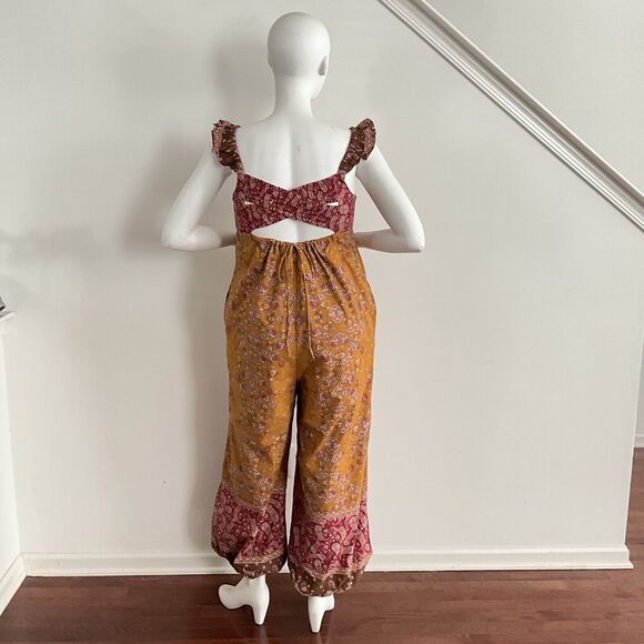 New Free People Bali Albright Boho Paisley Jumpsuit In Gold Combo M - Picture 5 of 16
